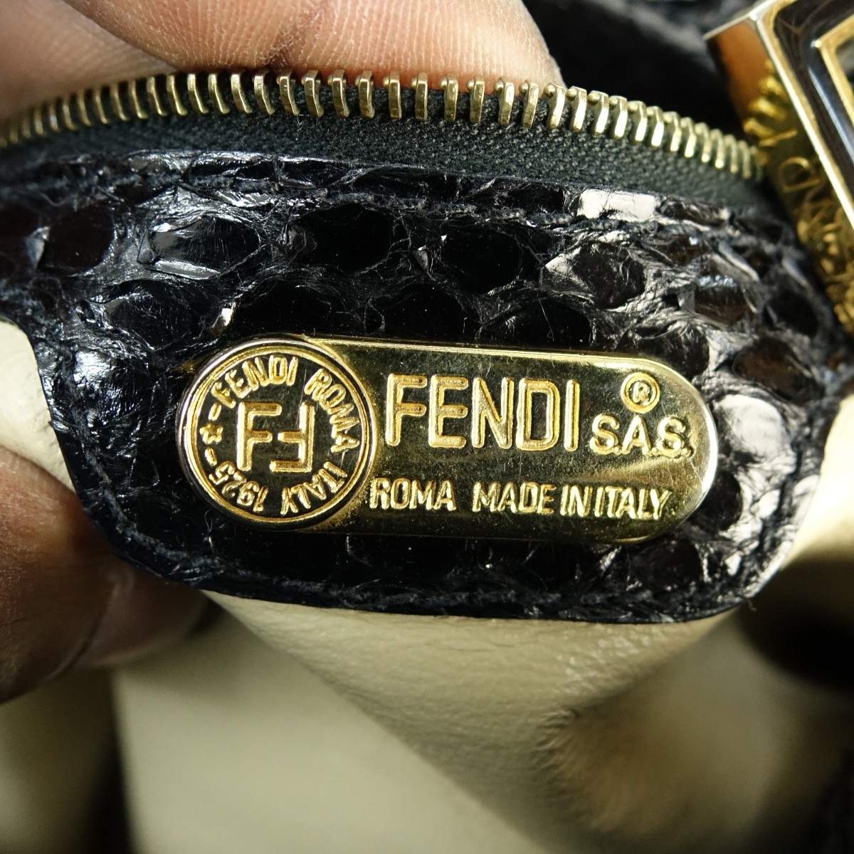Fendi Vintage Black Snake Embossed Leather Bag
