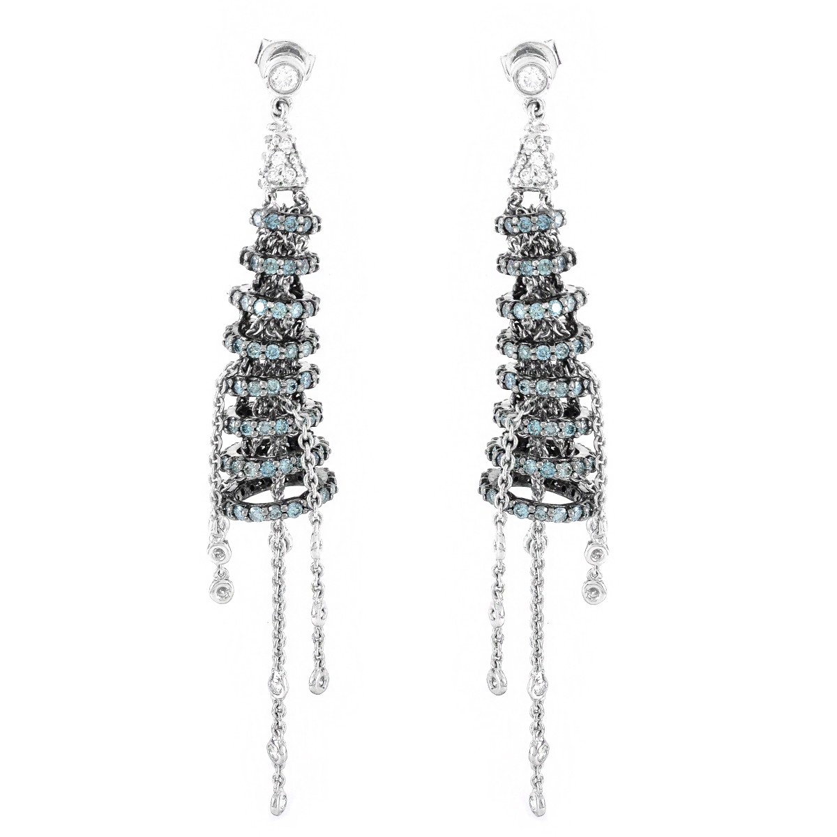 Blue and White Diamond and 18K Gold Earrings