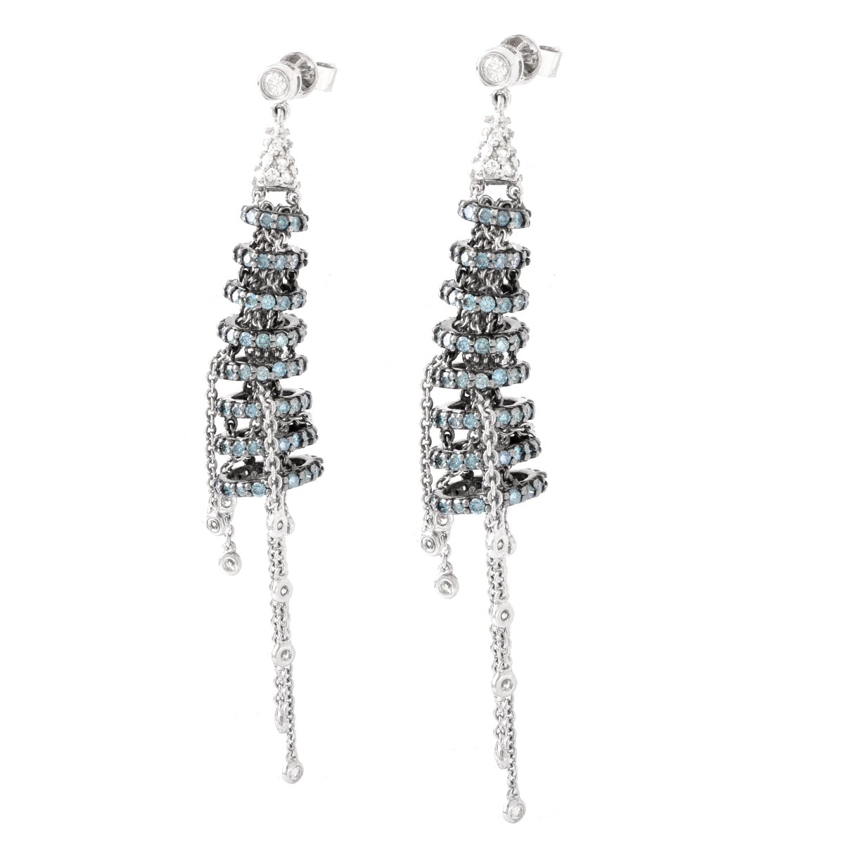 Blue and White Diamond and 18K Gold Earrings