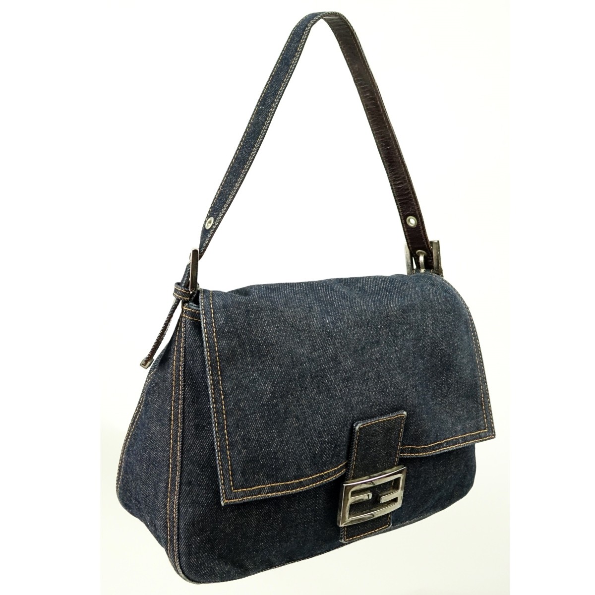 Fendi Dark Blue Denim Canvas Mama Baguette Bag