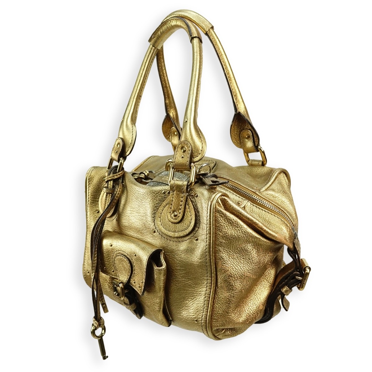 Chloe Gold Leather Paddington Front Pocket MM Bag