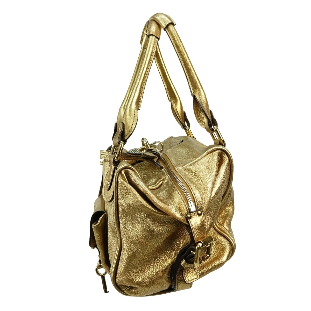 Chloe Gold Leather Paddington Front Pocket MM Bag