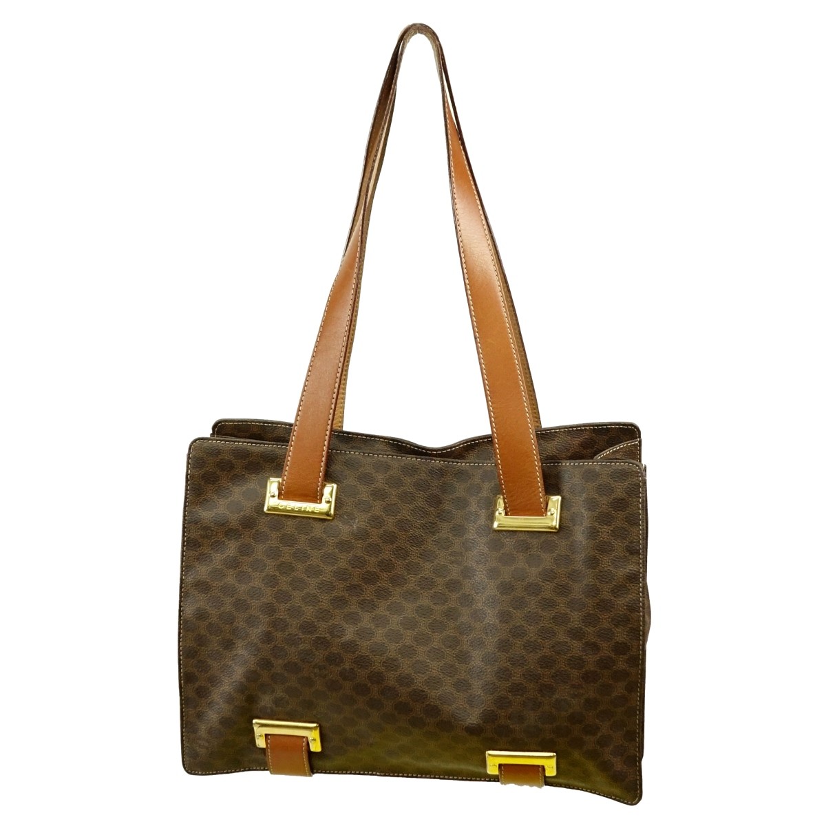Celine Brown Coated Canvas Middle Pocket Zip Bag