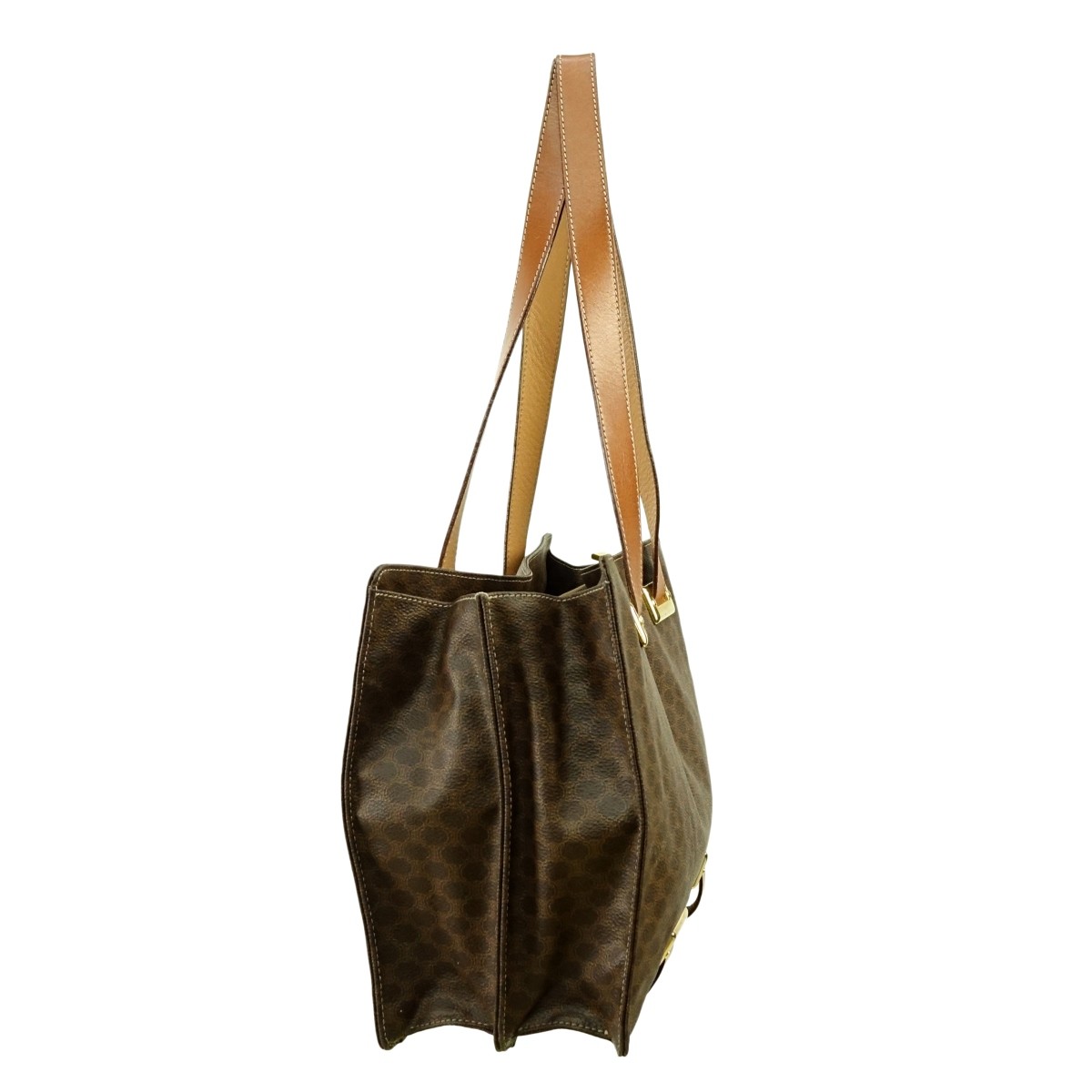 Celine Brown Coated Canvas Middle Pocket Zip Bag
