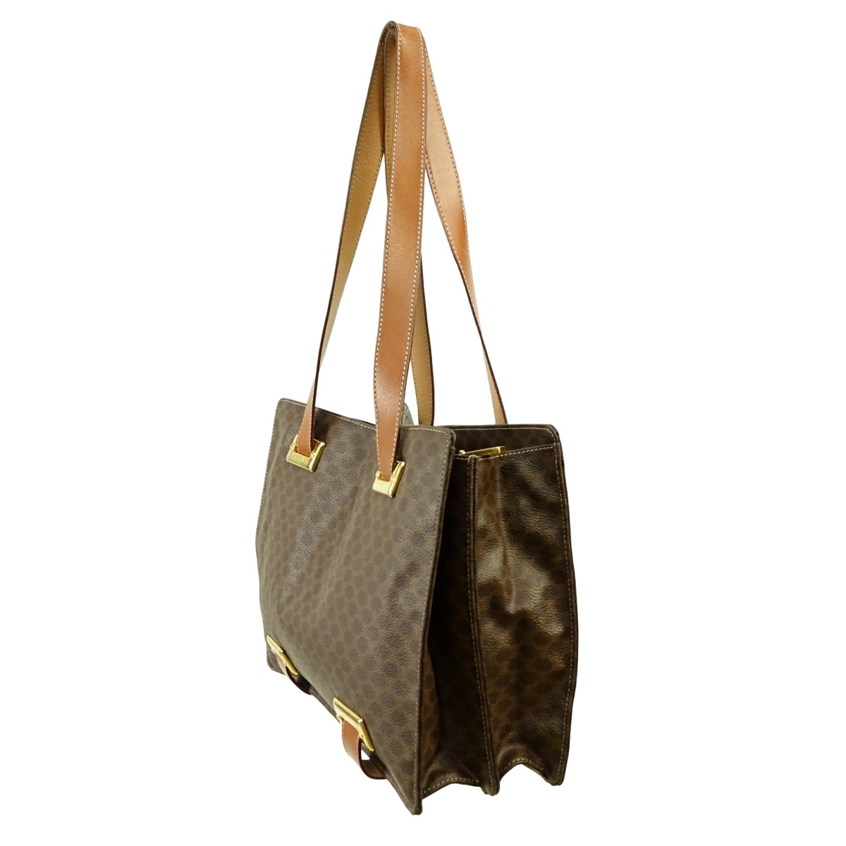 Celine Brown Coated Canvas Middle Pocket Zip Bag