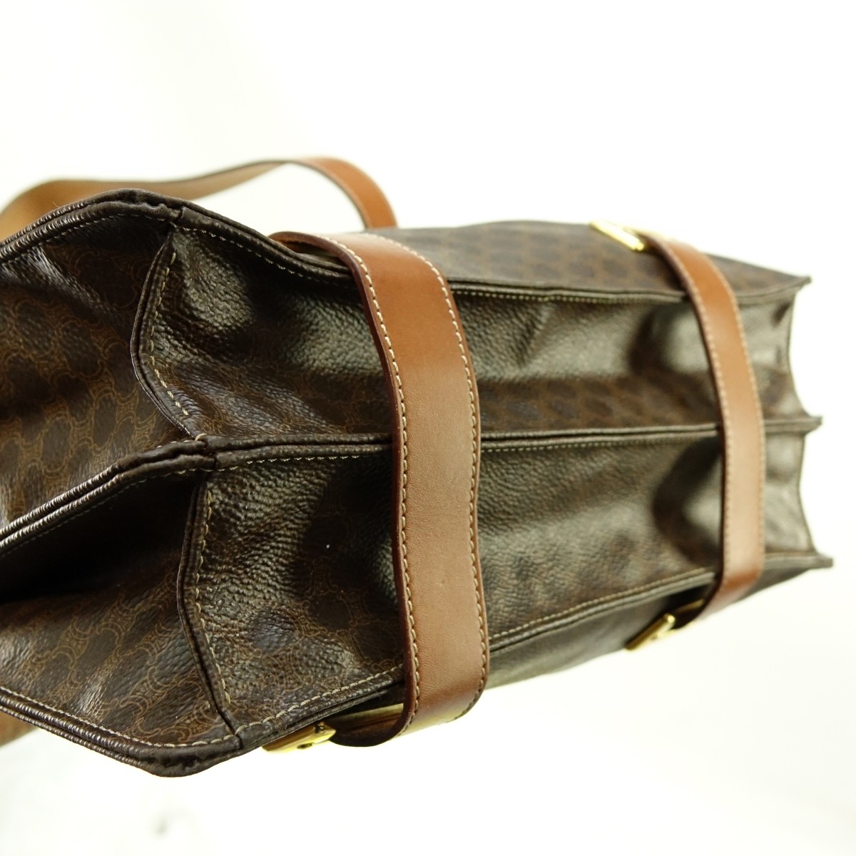 Celine Brown Coated Canvas Middle Pocket Zip Bag