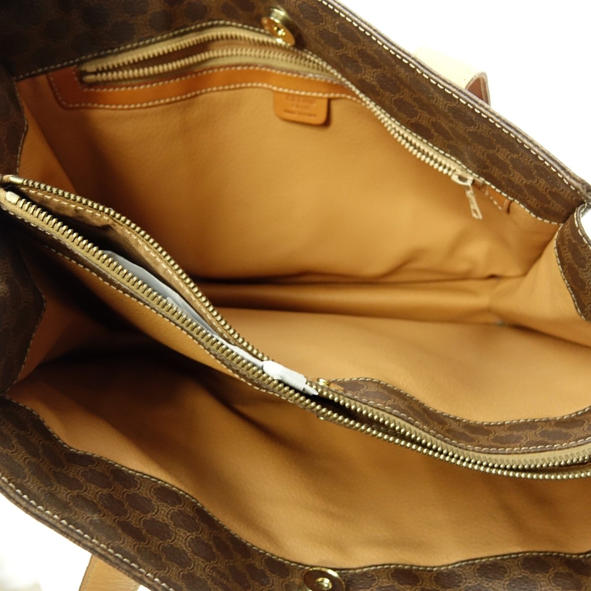Celine Brown Coated Canvas Middle Pocket Zip Bag