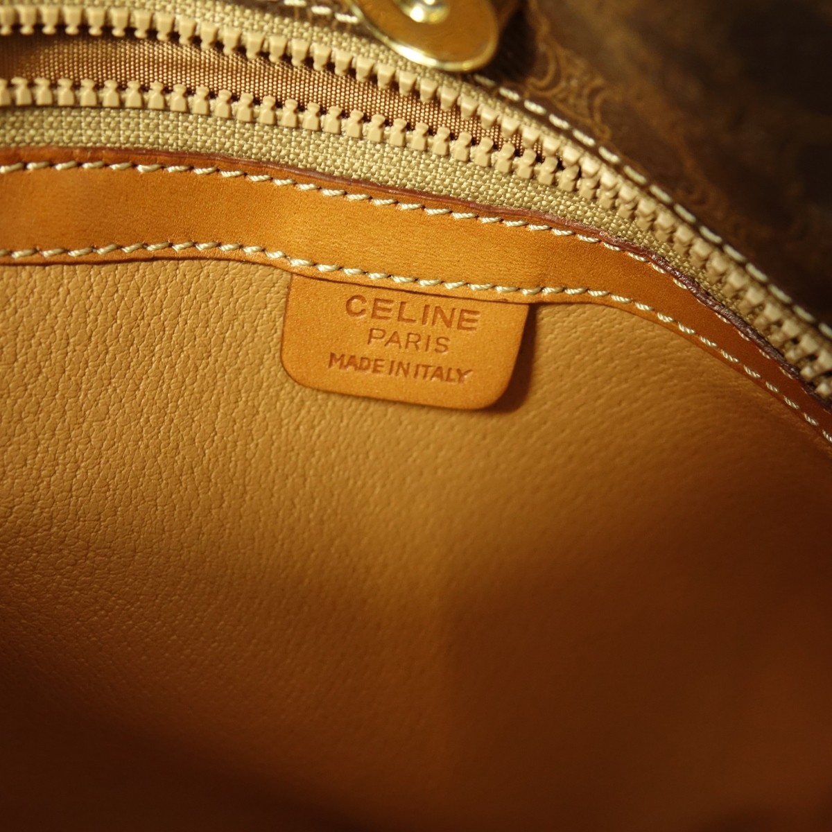 Celine Brown Coated Canvas Middle Pocket Zip Bag