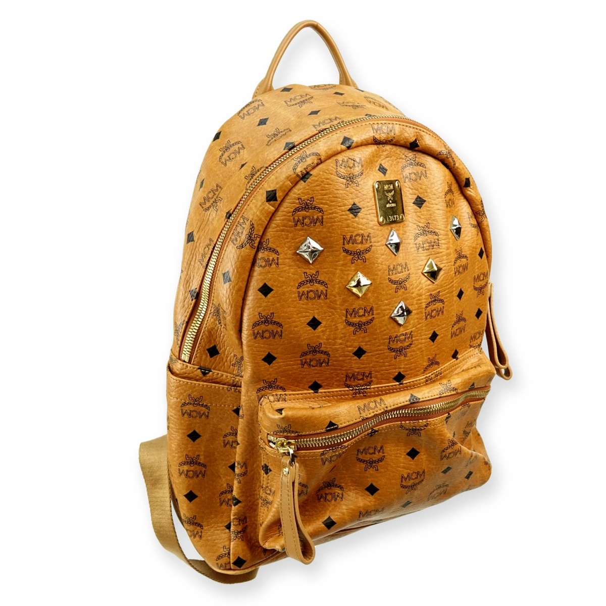 MCM Cognac Visitos Coated Canvas Stark Backpack GM