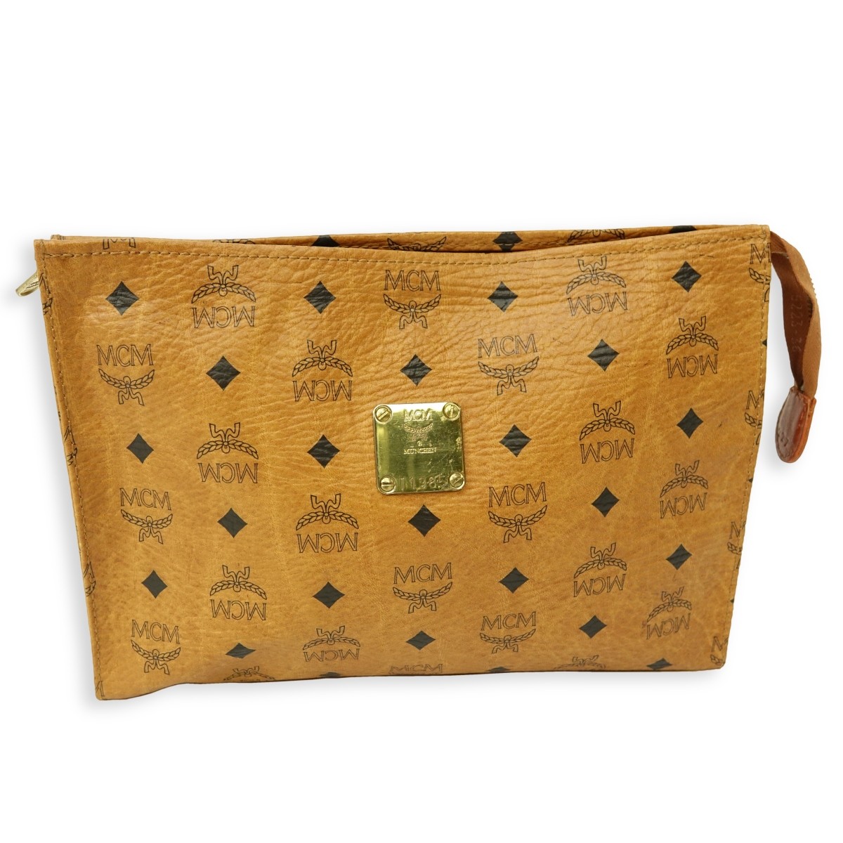 MCM Cognac Visetos Coated Canvas Vintage Zip Pouch