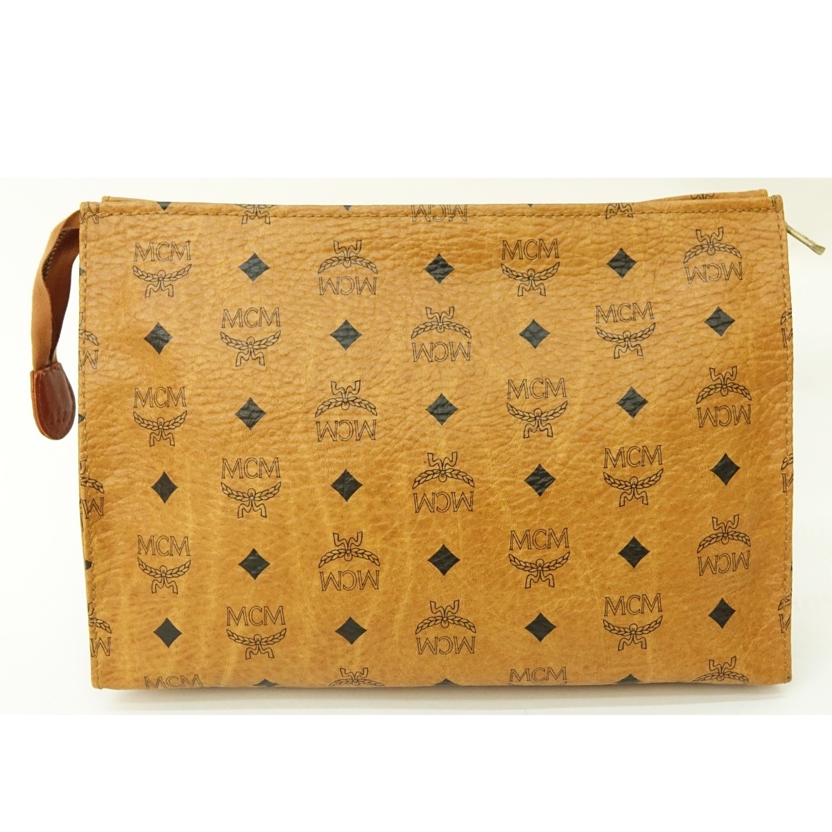 MCM Cognac Visetos Coated Canvas Vintage Zip Pouch