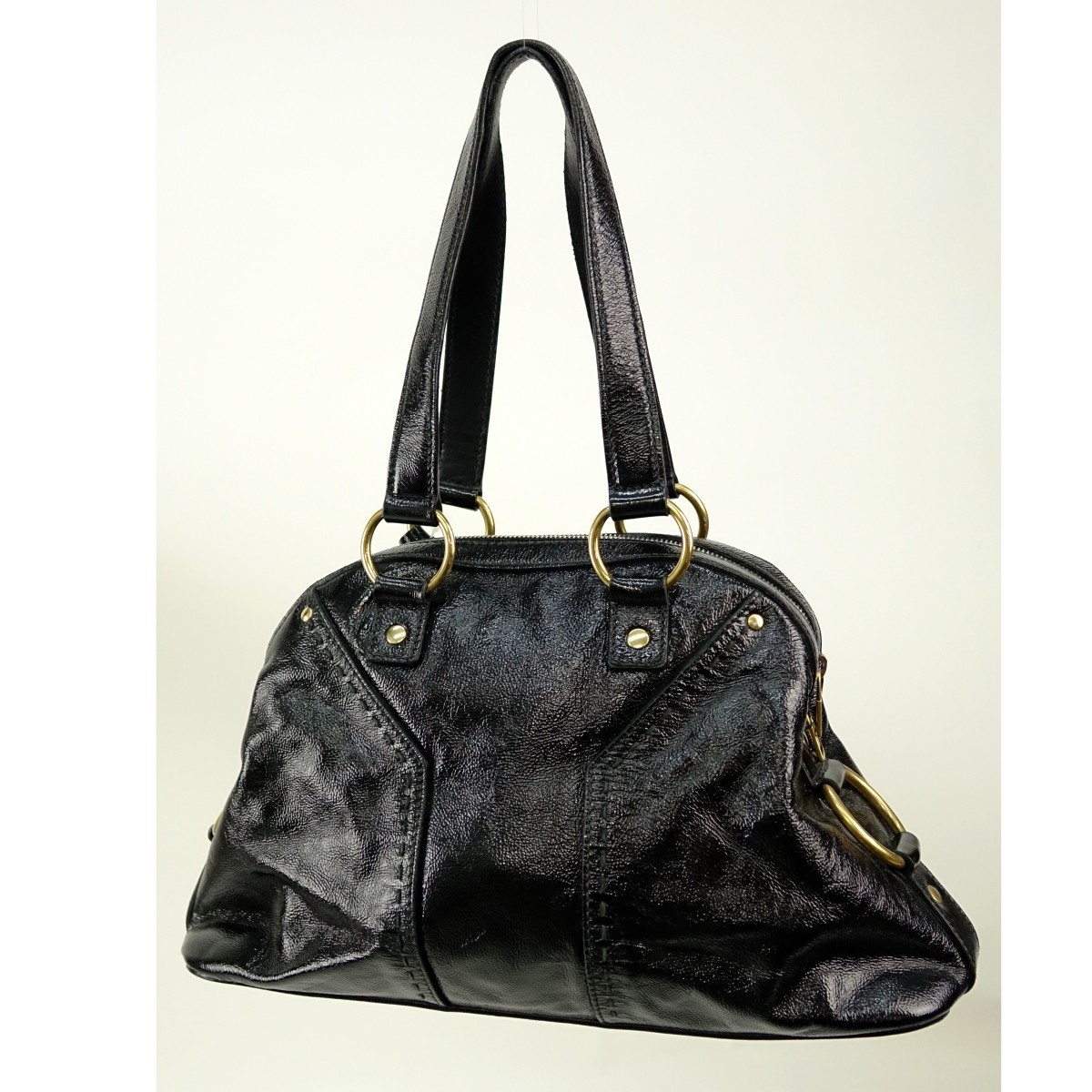 Yves St Laurent Black Patent Leather Muse 1 PM Bag