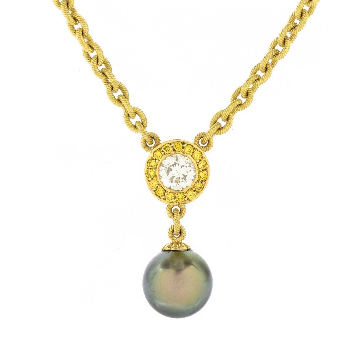 Diamond, South Sea Pearl and 18K Gold Necklace