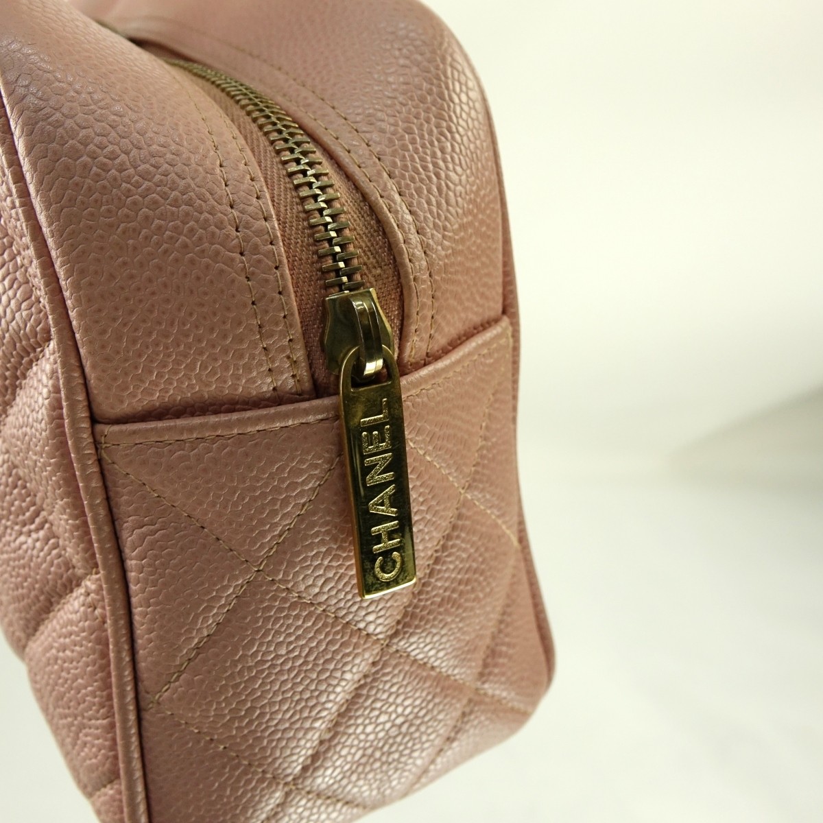 Chanel Pink Quilted Caviar Leather Front Logo Bag