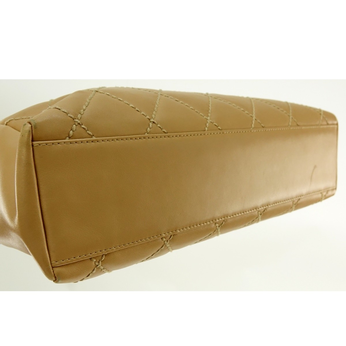 Chanel Beige Quilted Leather Zip Shopping Bag