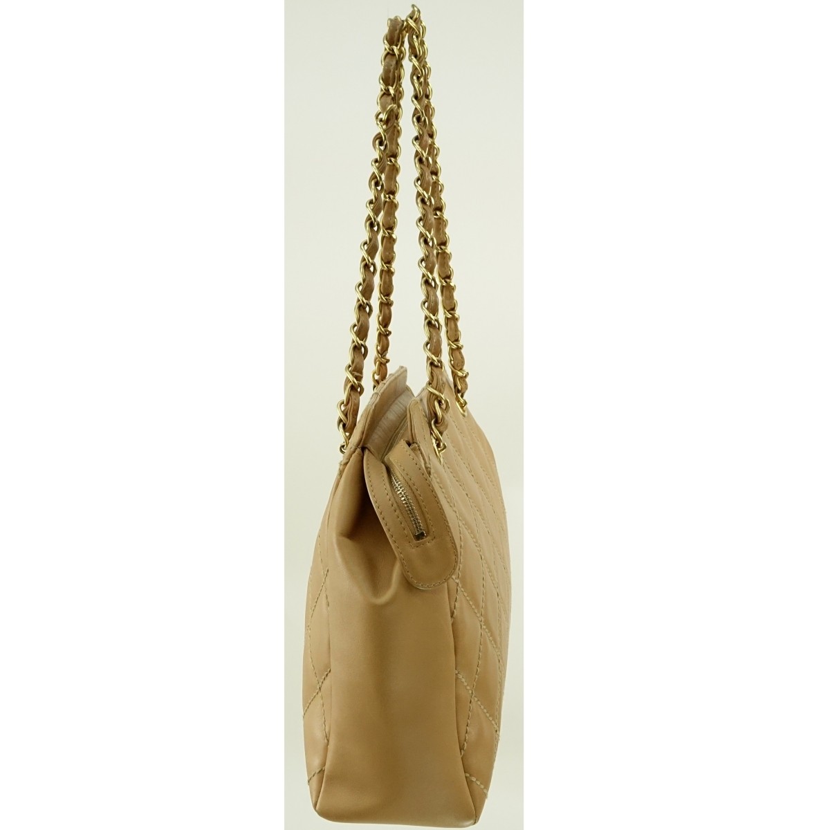 Chanel Beige Quilted Leather Zip Shopping Bag
