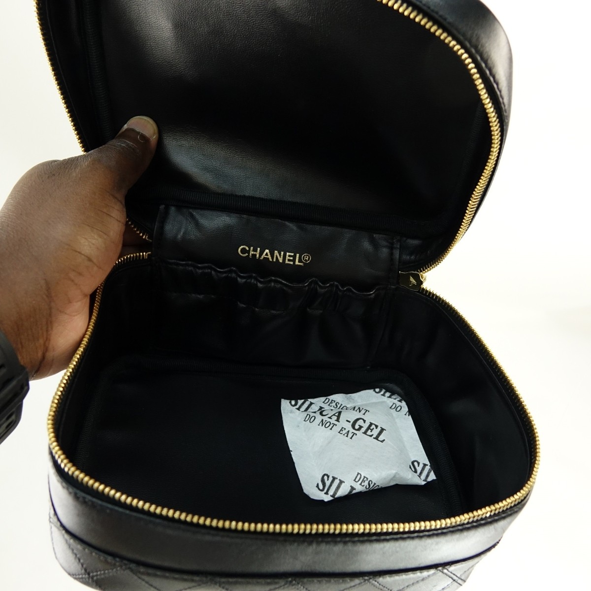 Chanel Black Quilted Leather Cosmetic Bag