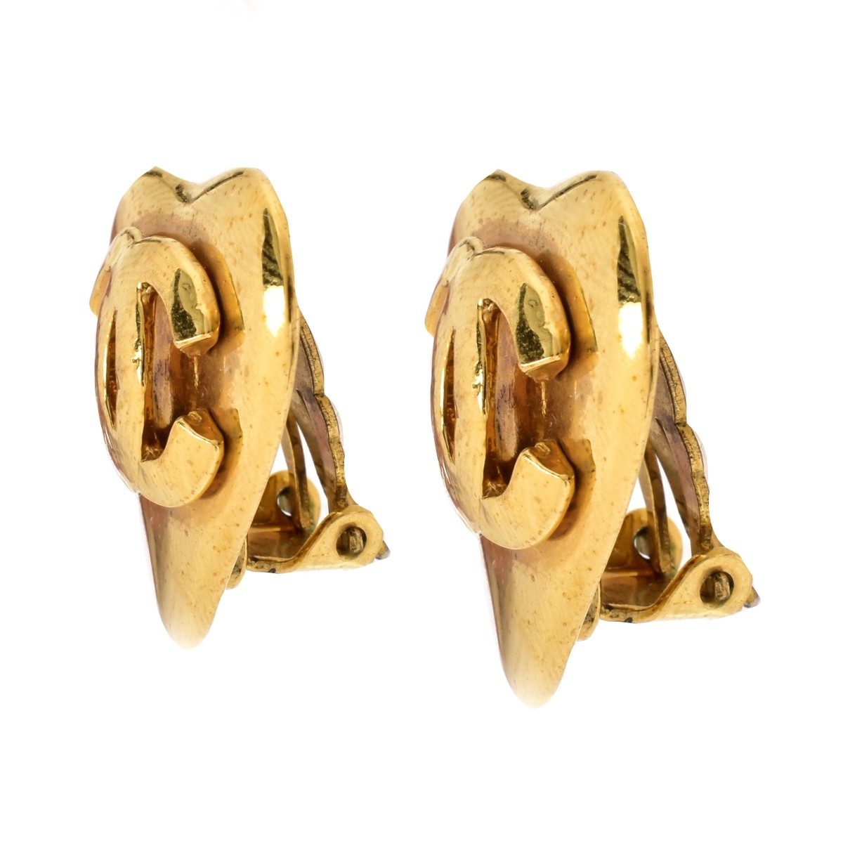 Chanel Gold Tone Heart Shape Enamel Clip Earrings