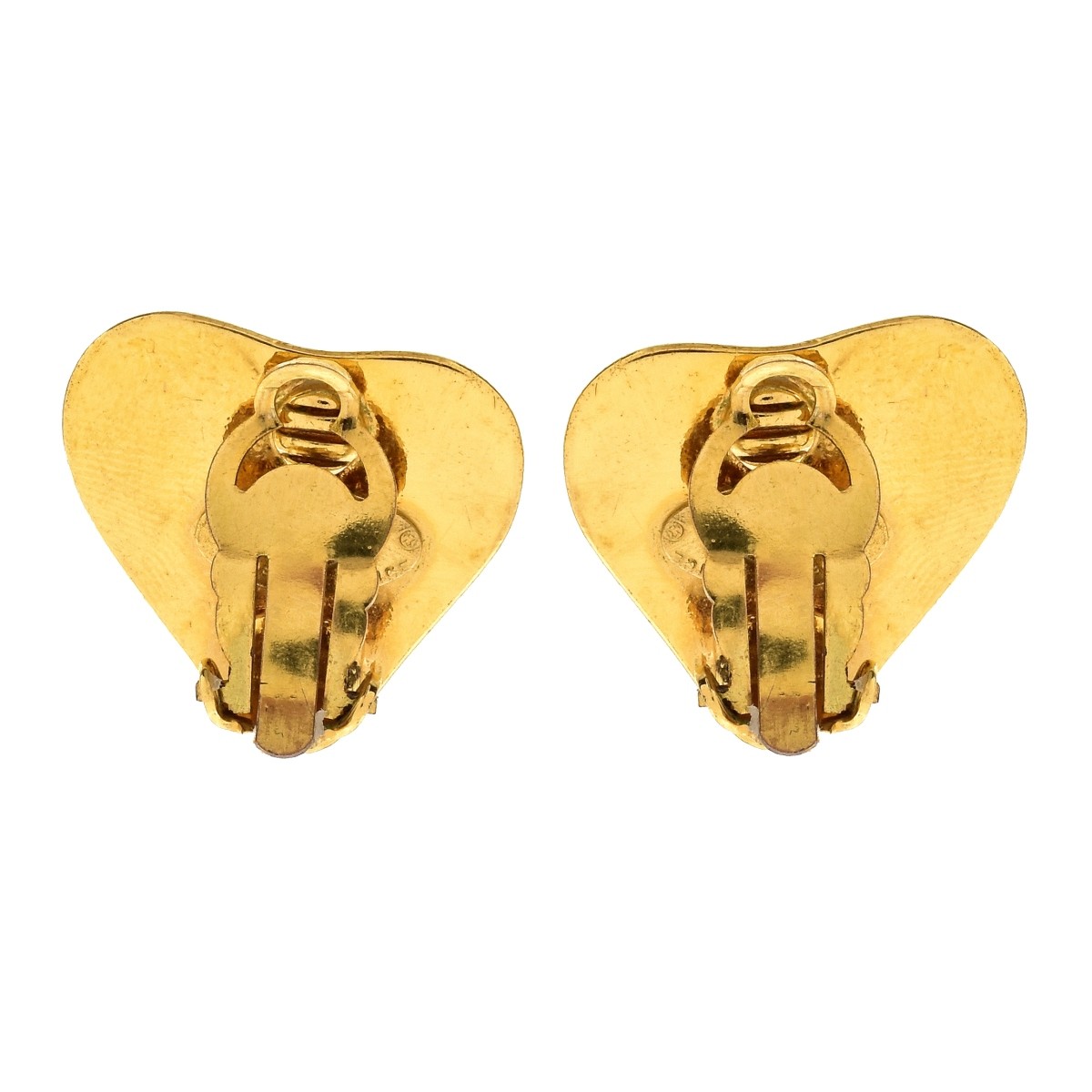 Chanel Gold Tone Heart Shape Enamel Clip Earrings