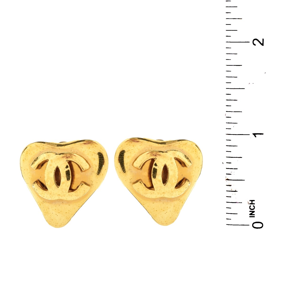 Chanel Gold Tone Heart Shape Enamel Clip Earrings