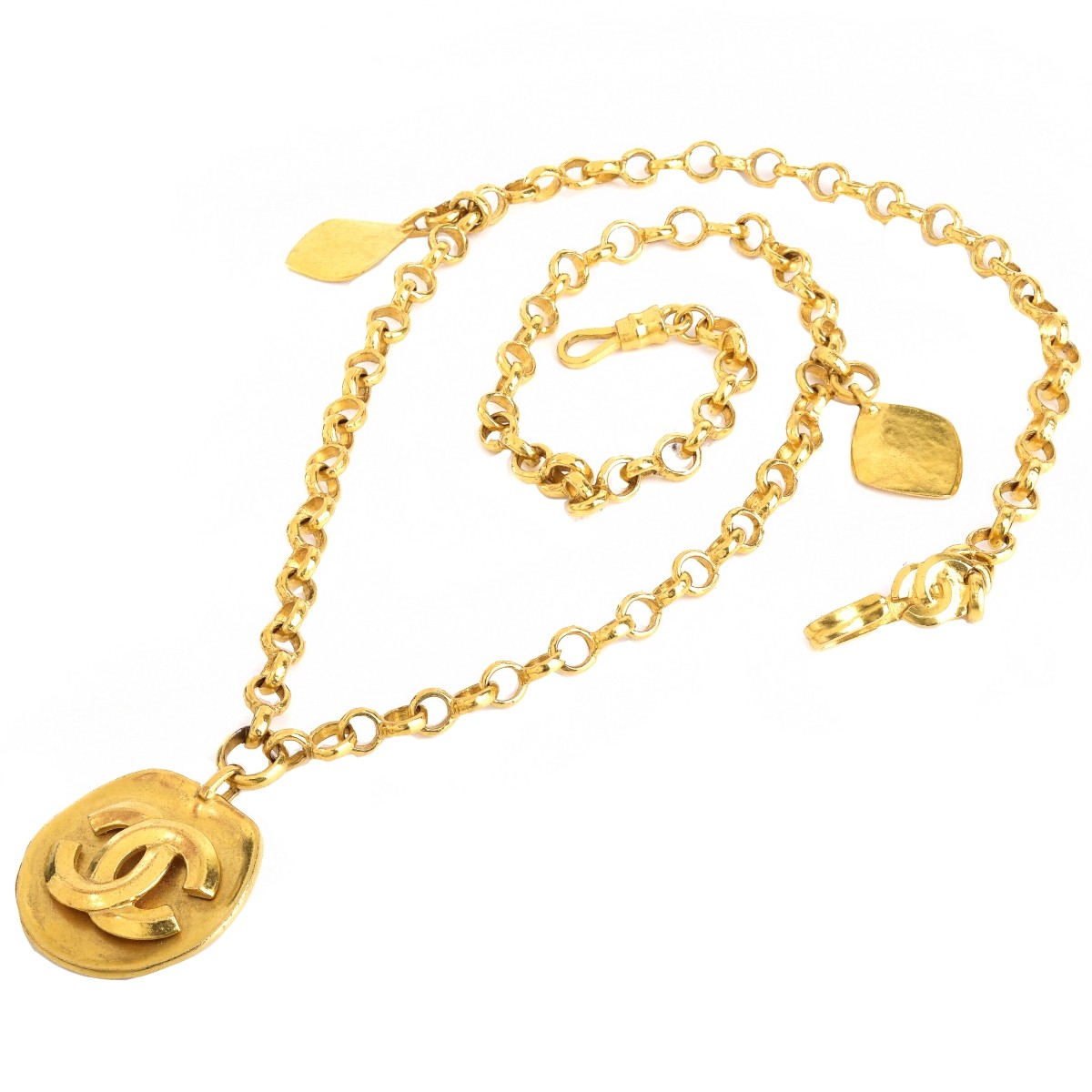 Chanel Gold Tone Logo Necklace