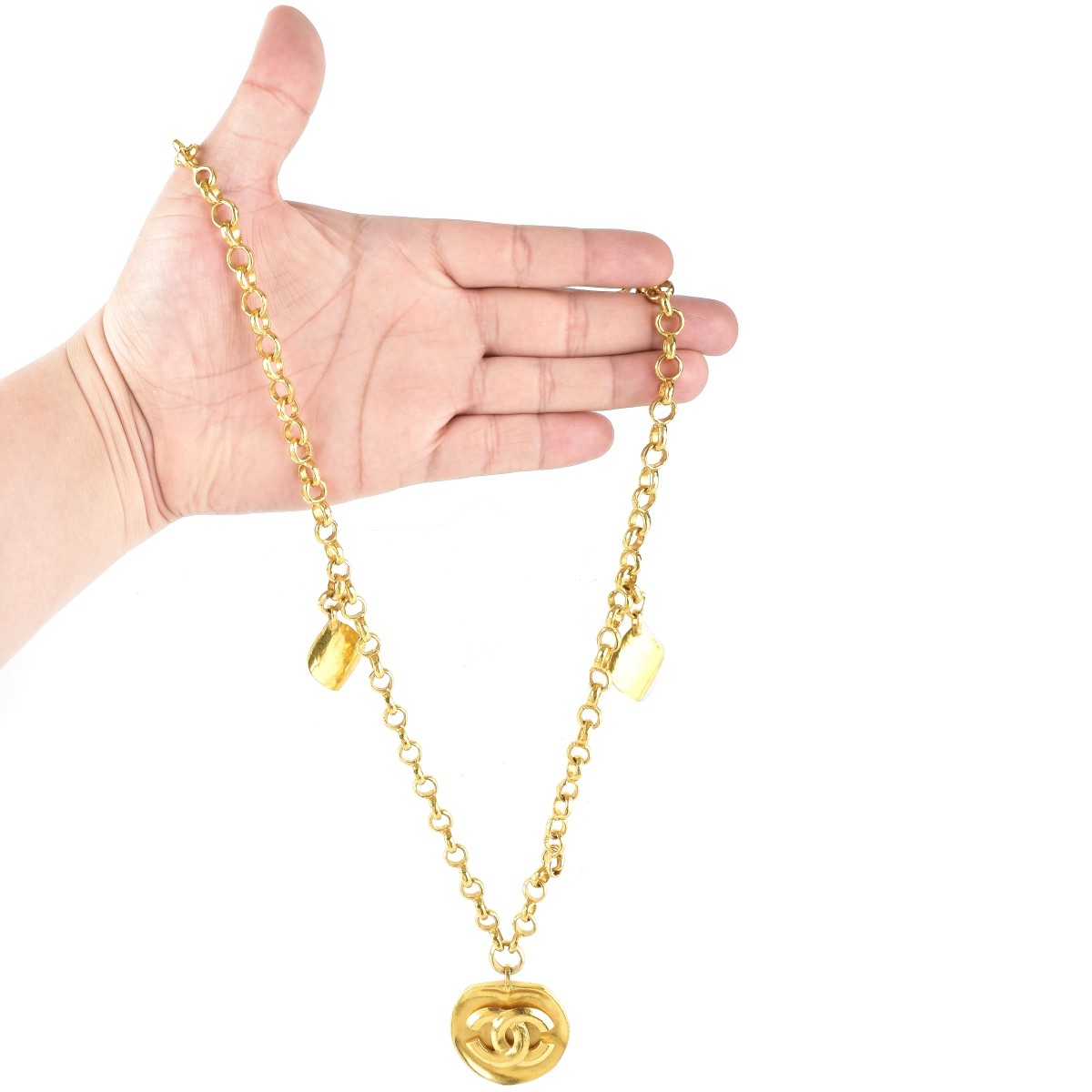 Chanel Gold Tone Logo Necklace