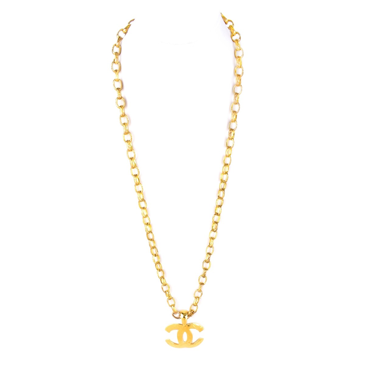 Chanel Gold Tone Matelasse Logo Necklace