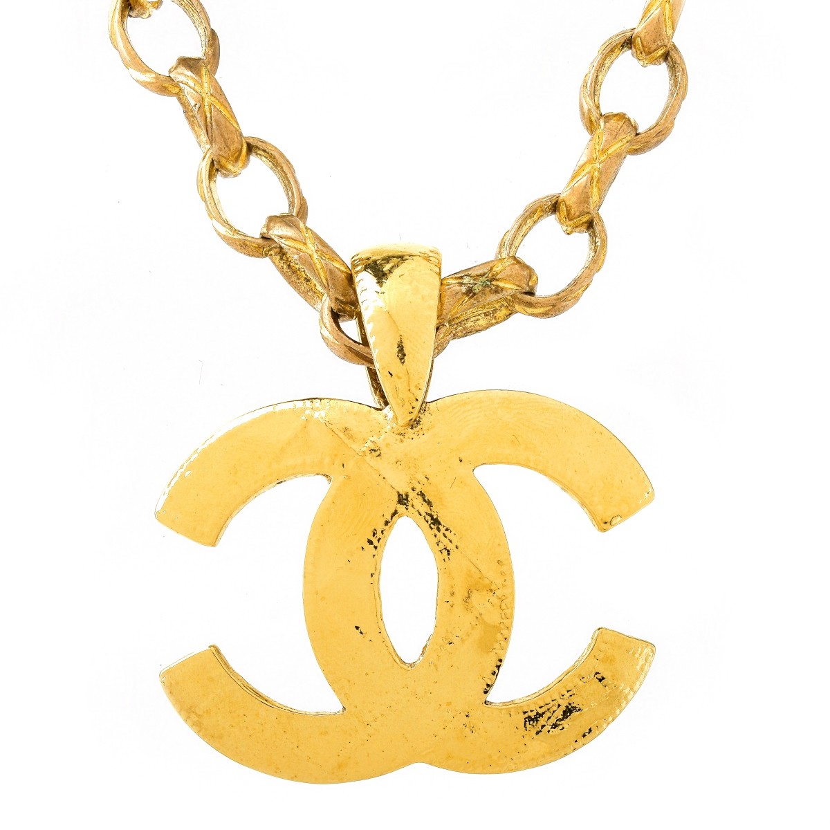 Chanel Gold Tone Matelasse Logo Necklace