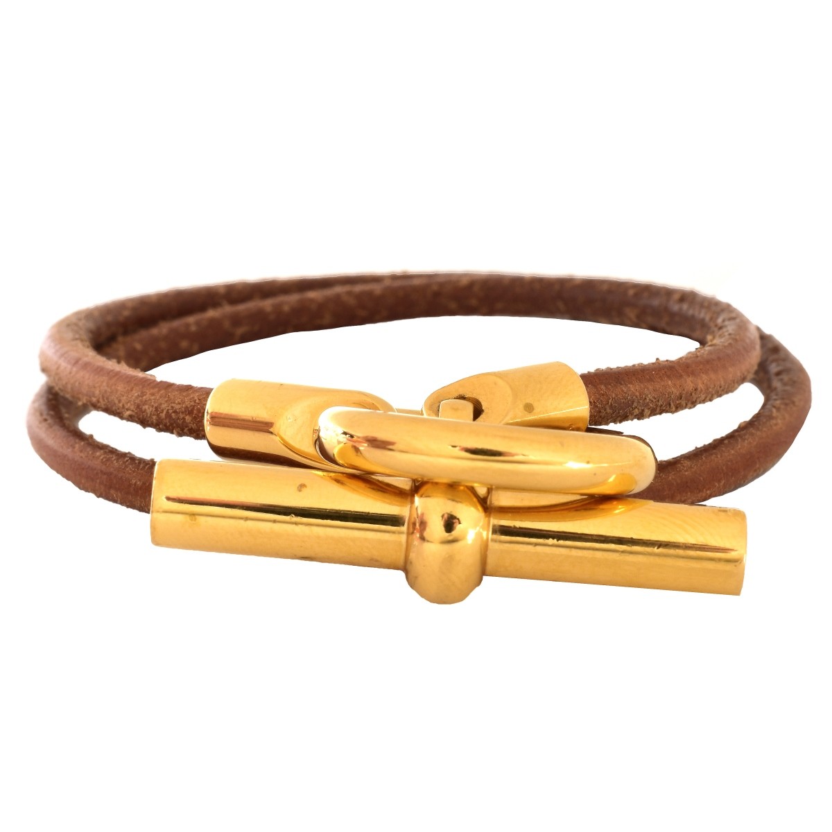 Hermes Tan Leather Toggle Double Tour Bracelet