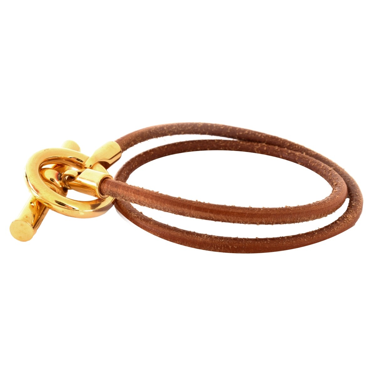 Hermes Tan Leather Toggle Double Tour Bracelet