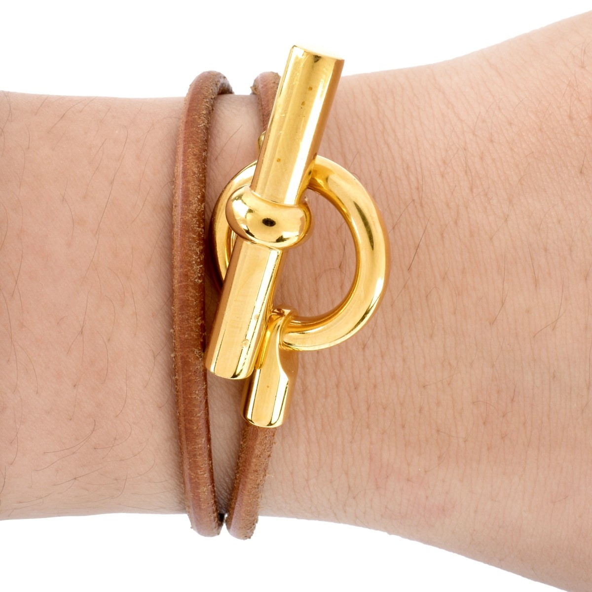 Hermes Tan Leather Toggle Double Tour Bracelet
