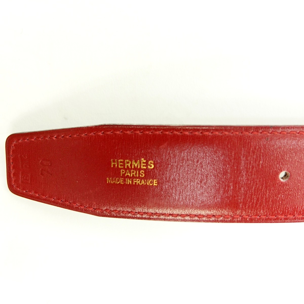 Hermes Rouge/Black Leather and Gold H Belt 70
