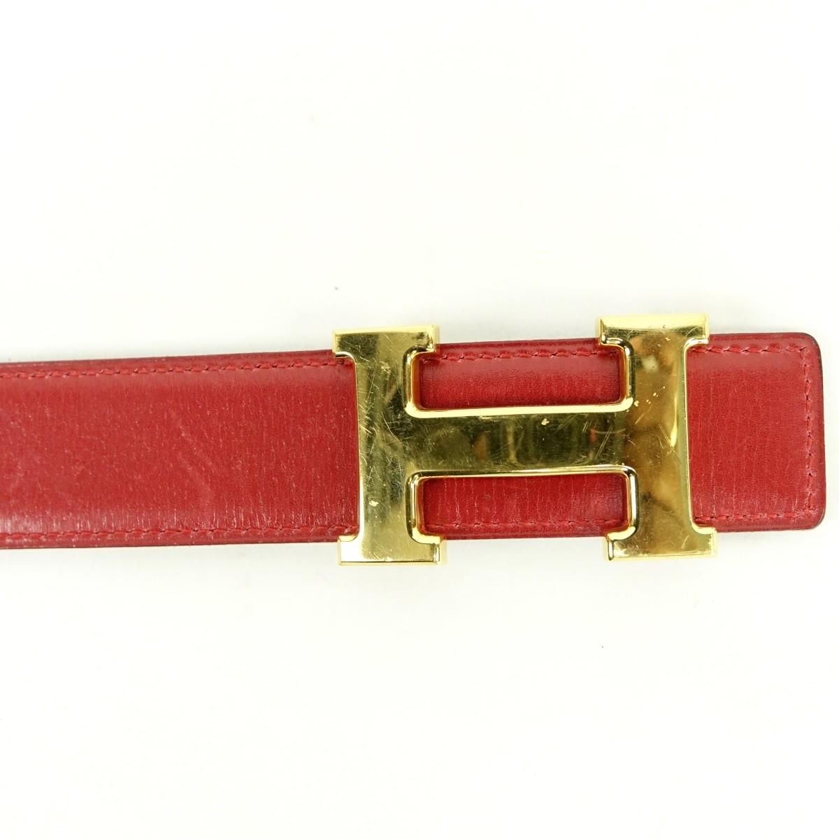 Hermes Rouge/Black Leather and Gold H Belt 70