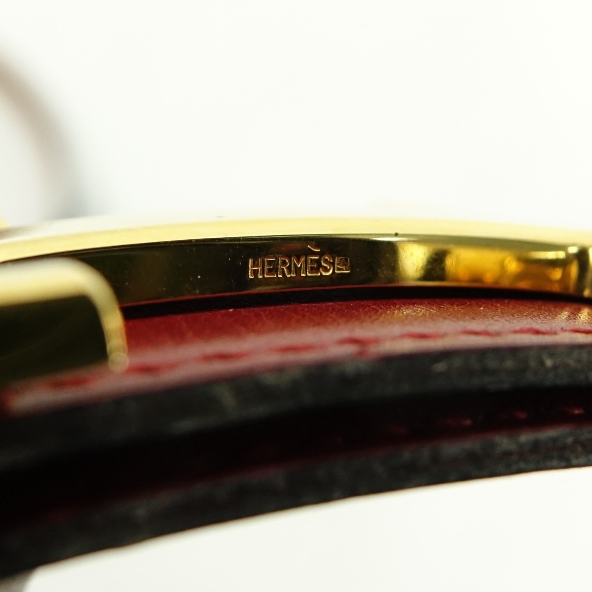 Hermes Rouge/Black Leather and Gold H Belt 70