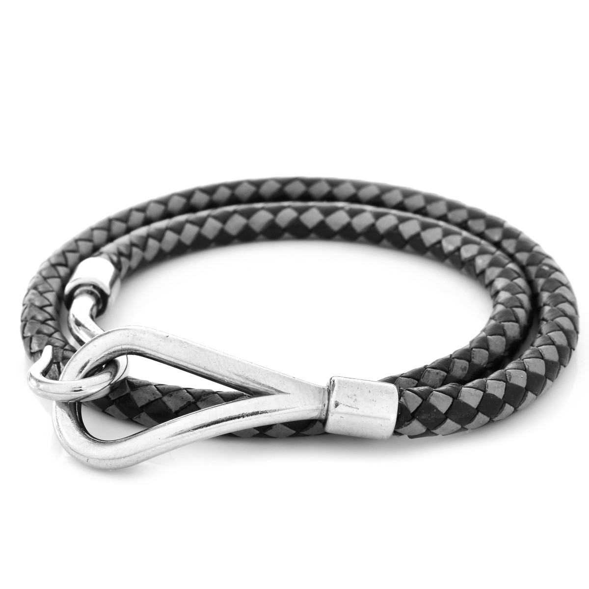 Hermes Black/Grey Leather Double Tour Bracelet