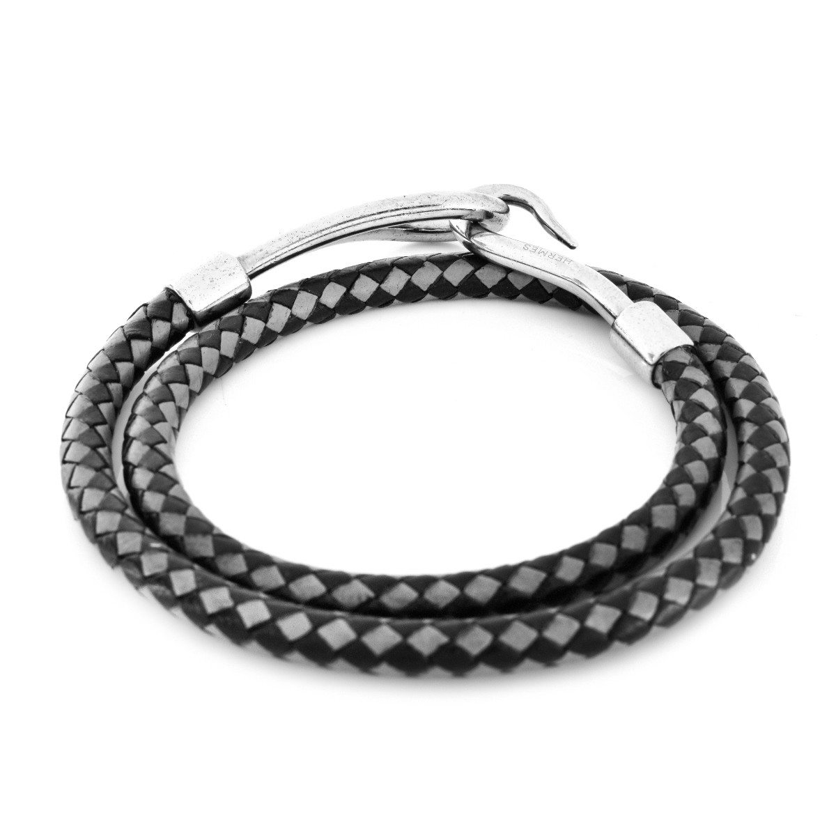 Hermes Black/Grey Leather Double Tour Bracelet