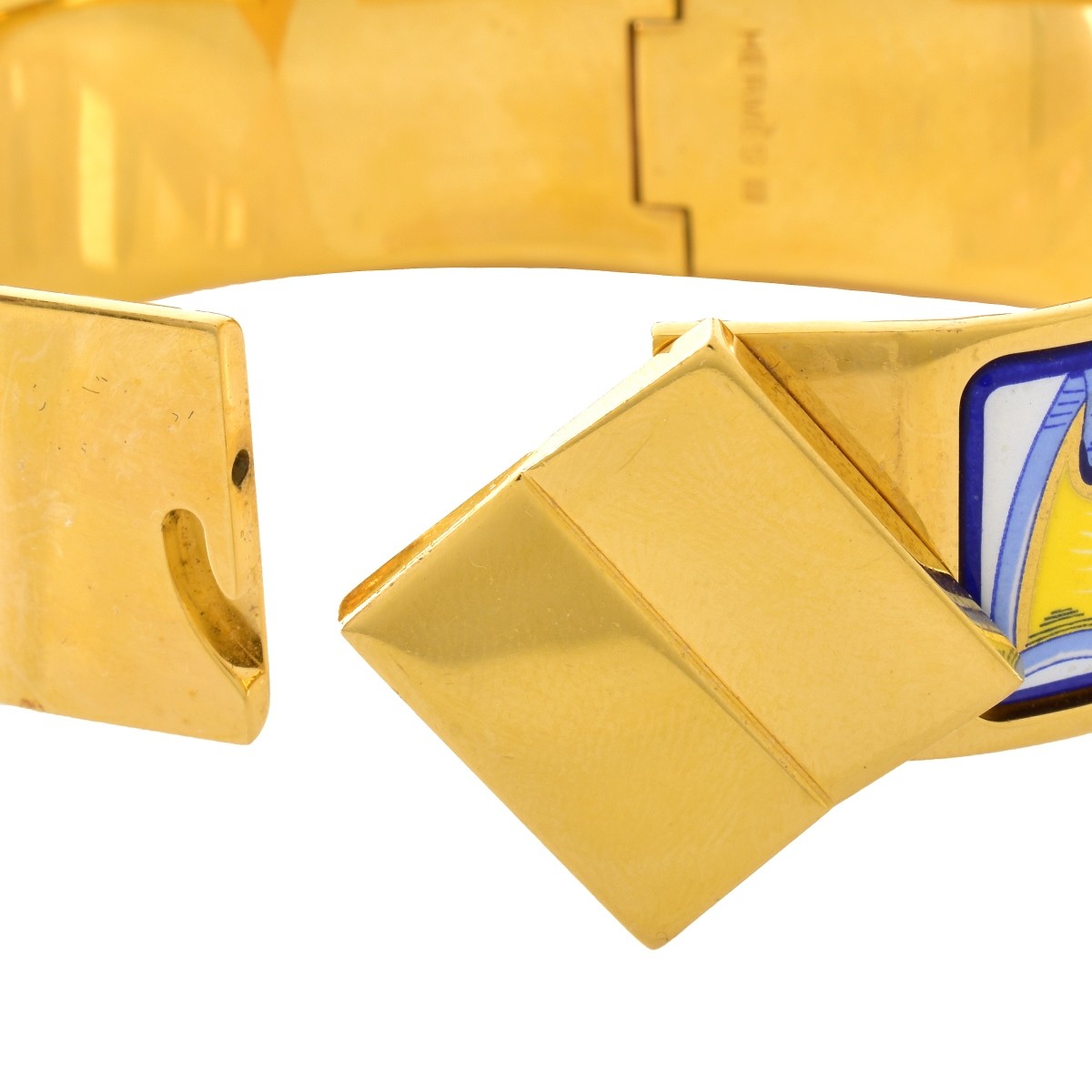 Hermes Gold Plate and Enamel Cuff Bangle