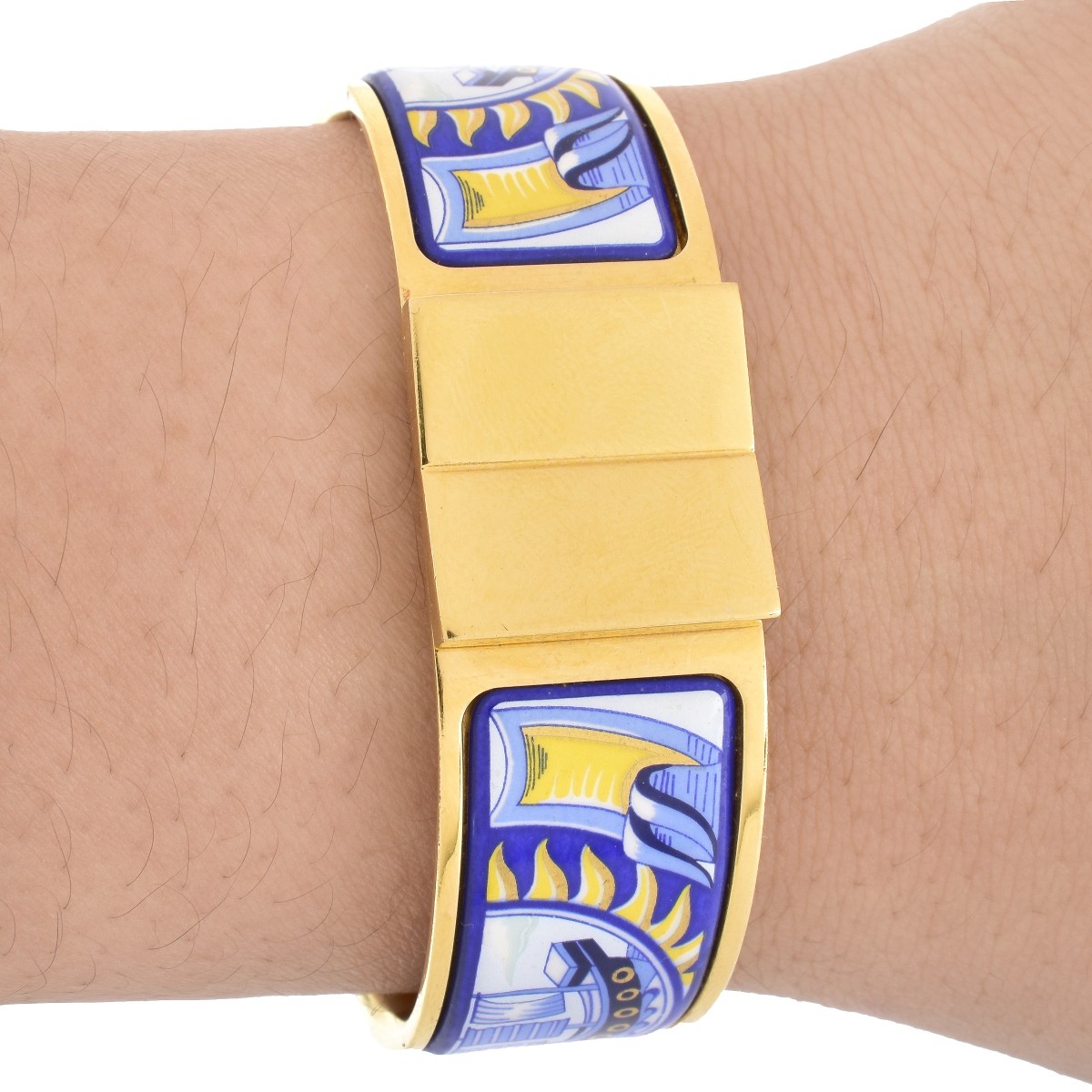 Hermes Gold Plate and Enamel Cuff Bangle