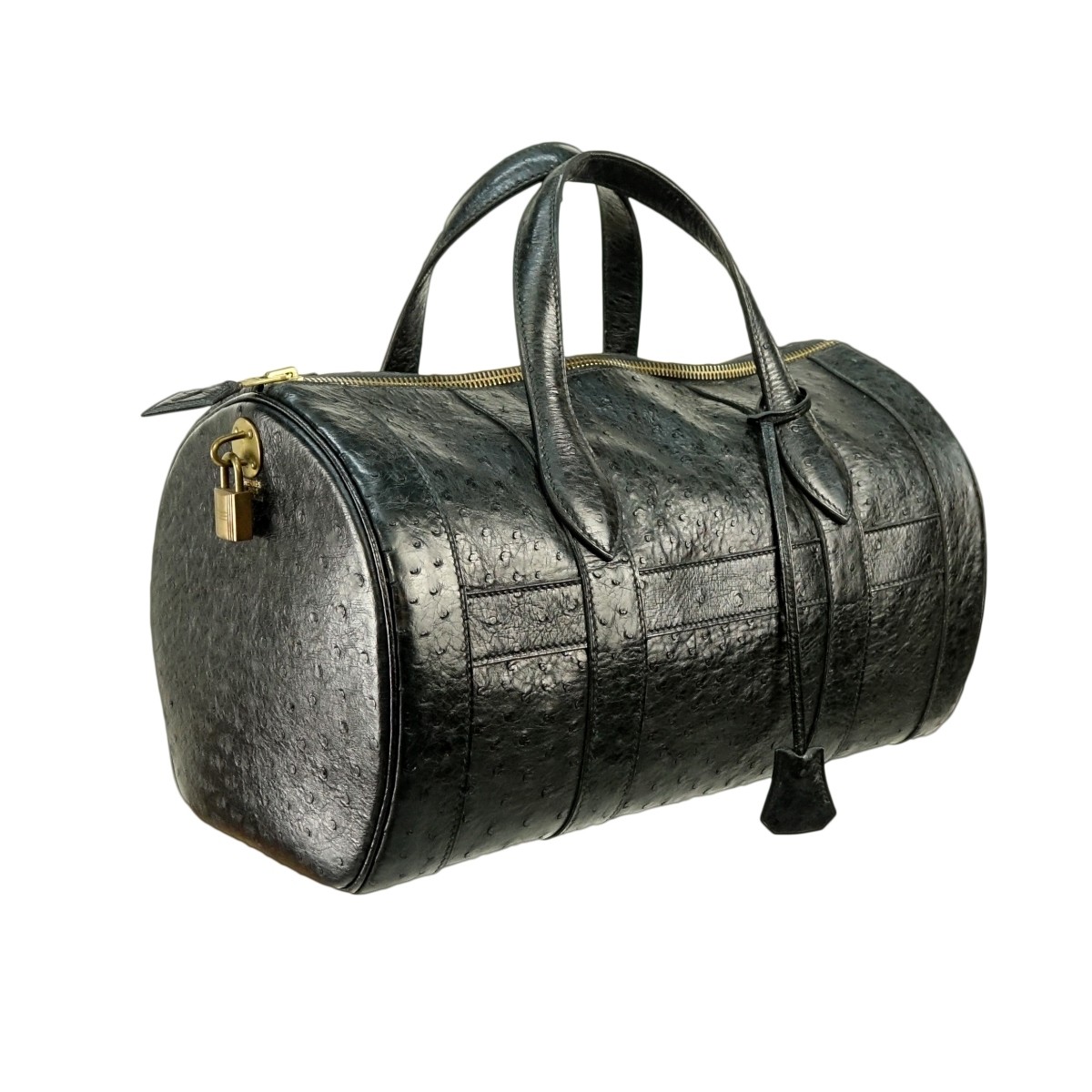 Hermes Black Ostrich Leather Boston Travel Bag