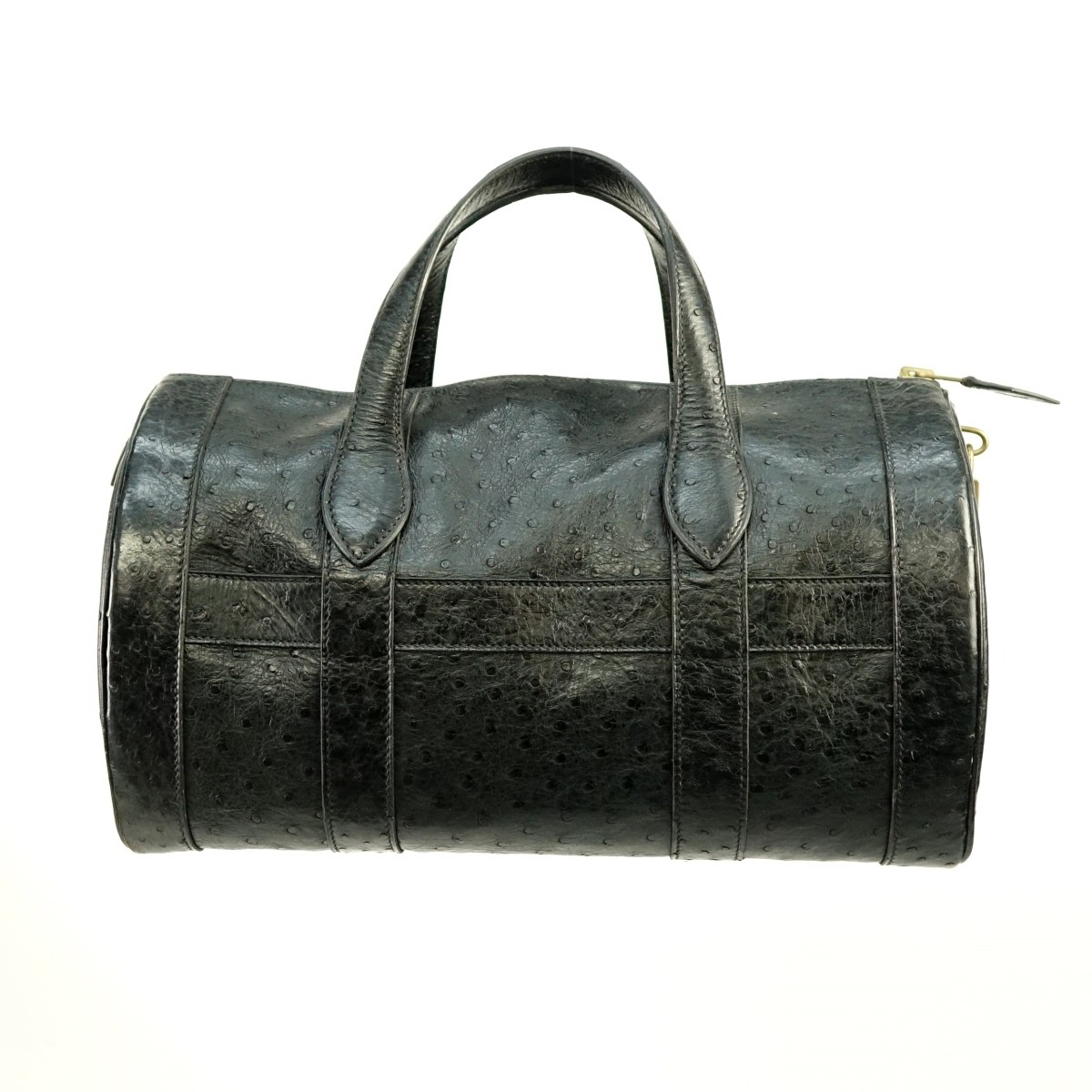 Hermes Black Ostrich Leather Boston Travel Bag