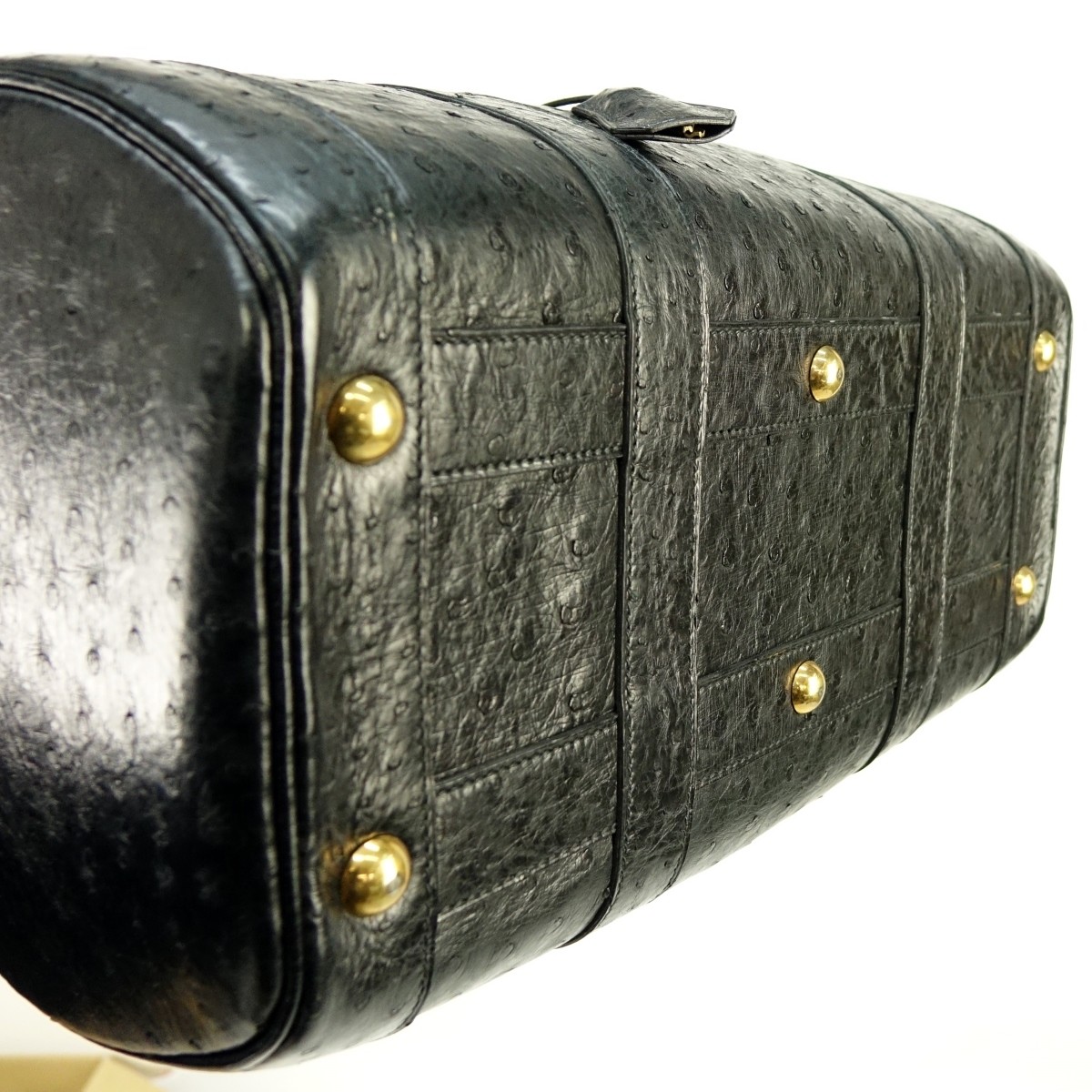 Hermes Black Ostrich Leather Boston Travel Bag