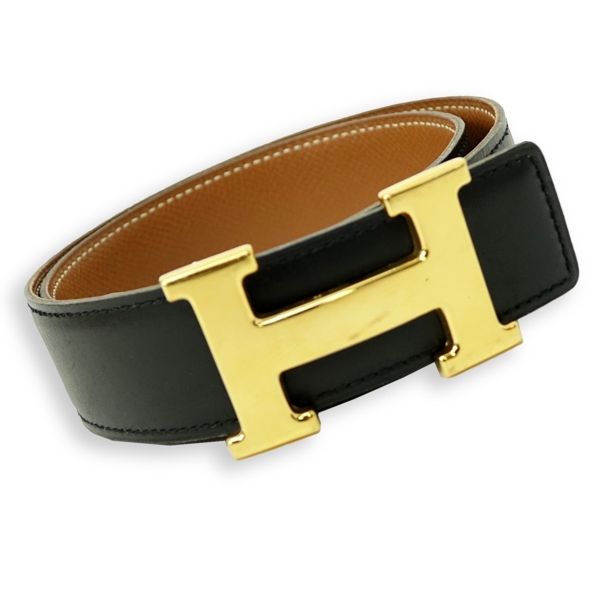 Hermes Black Clemence Leather H Belt 65 | Kodner Auctions