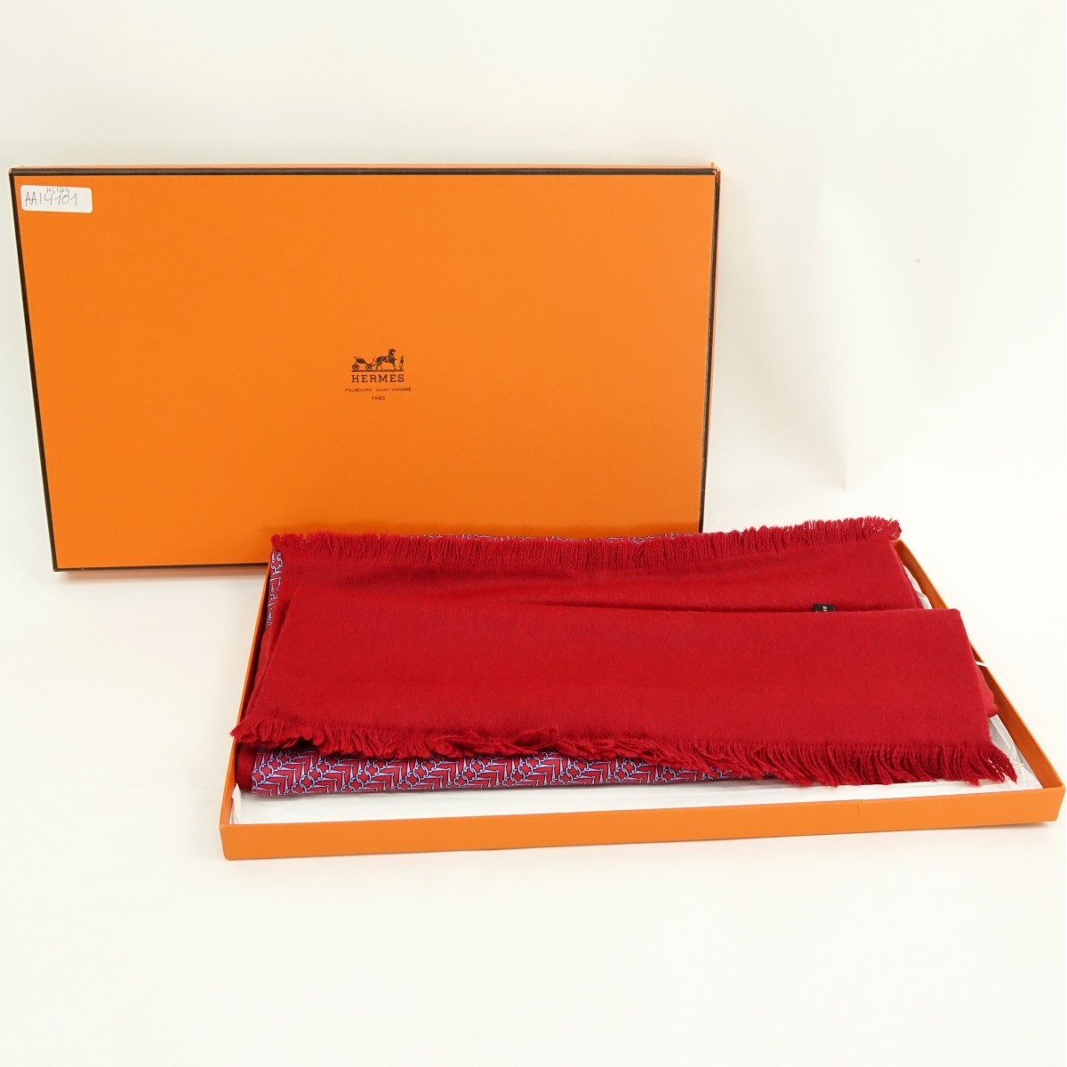 Hermes Red/Blue Silk and Angora Winter Scarf