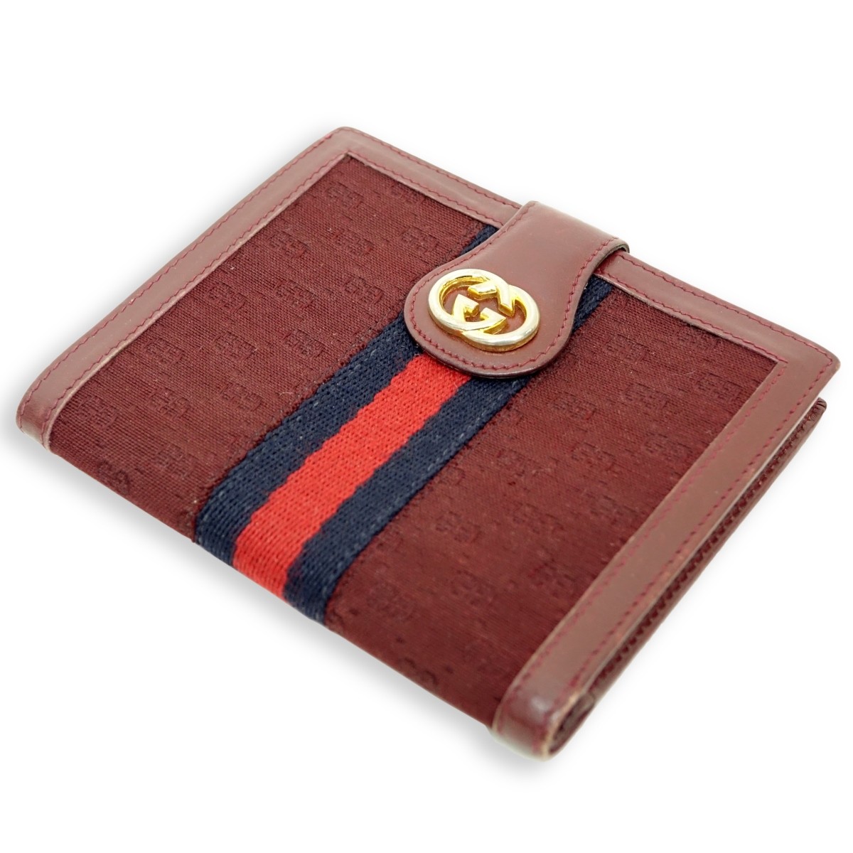 Gucci Bordeaux Monogrammed Canvas Trifold Wallet
