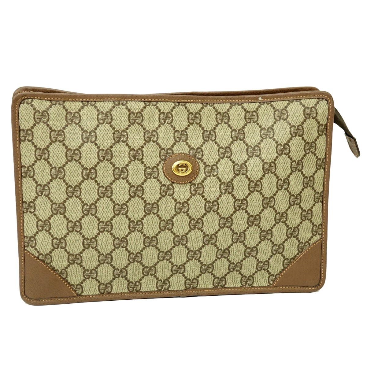 Gucci Beige Coated Canvas Vintage Clutch