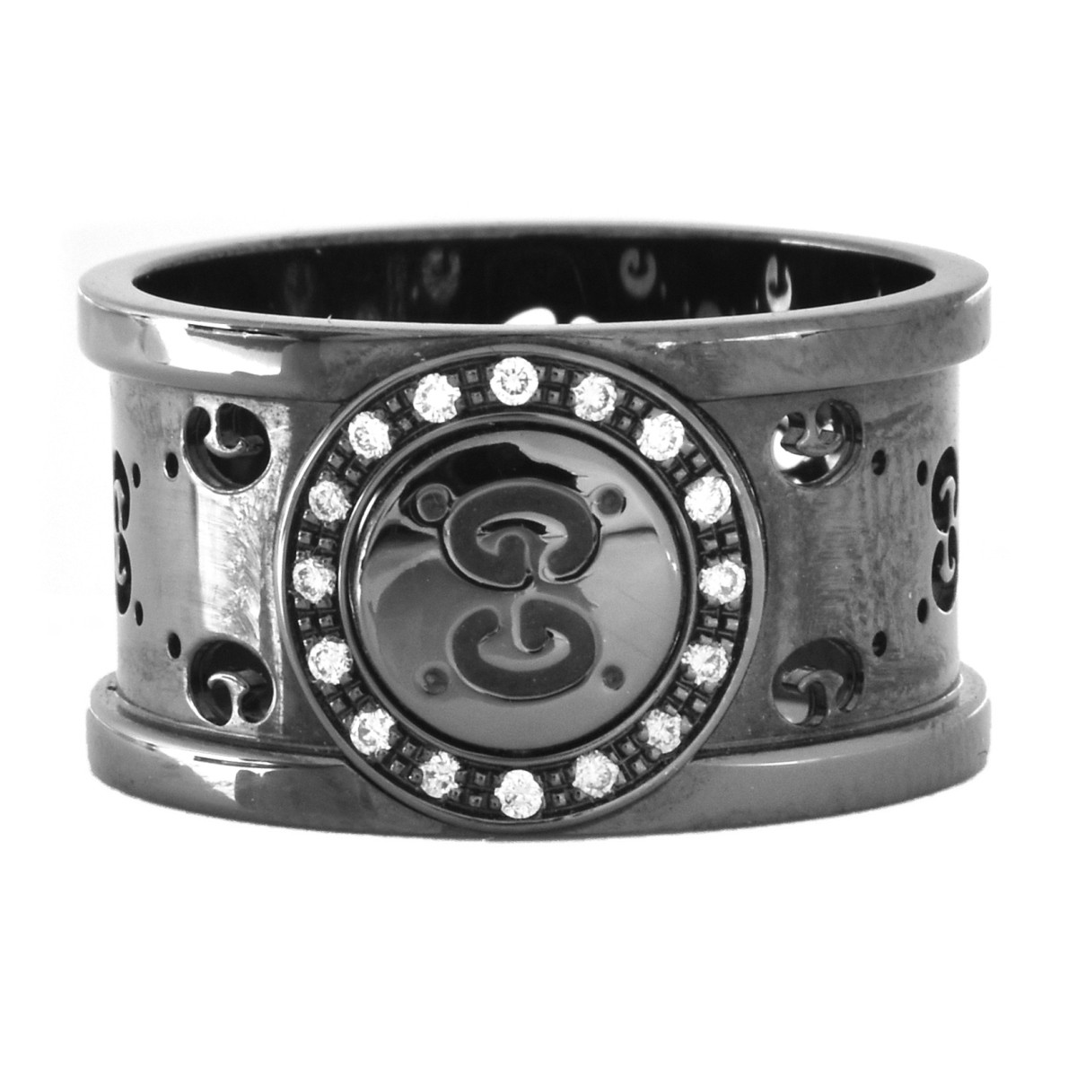 Gucci 18 Karat Black Gold and Diamond Icon Ring