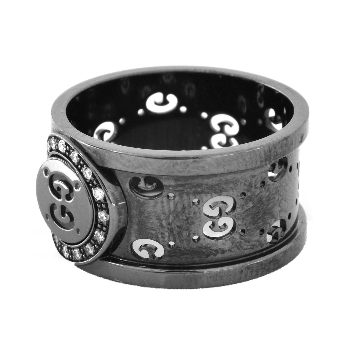 Gucci 18 Karat Black Gold and Diamond Icon Ring