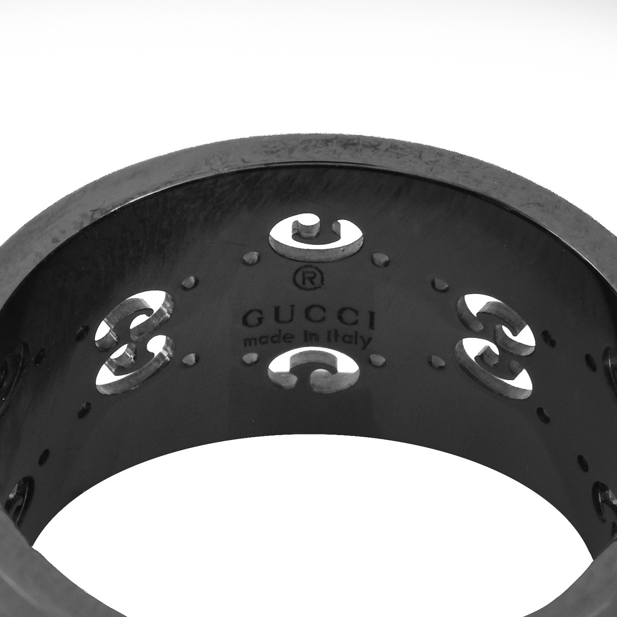 Gucci 18 Karat Black Gold and Diamond Icon Ring