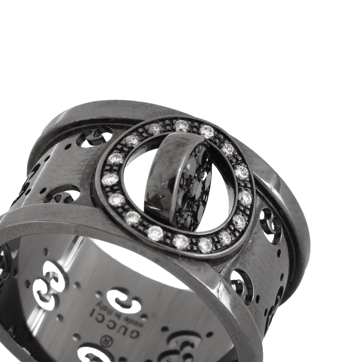 Gucci 18 Karat Black Gold and Diamond Icon Ring