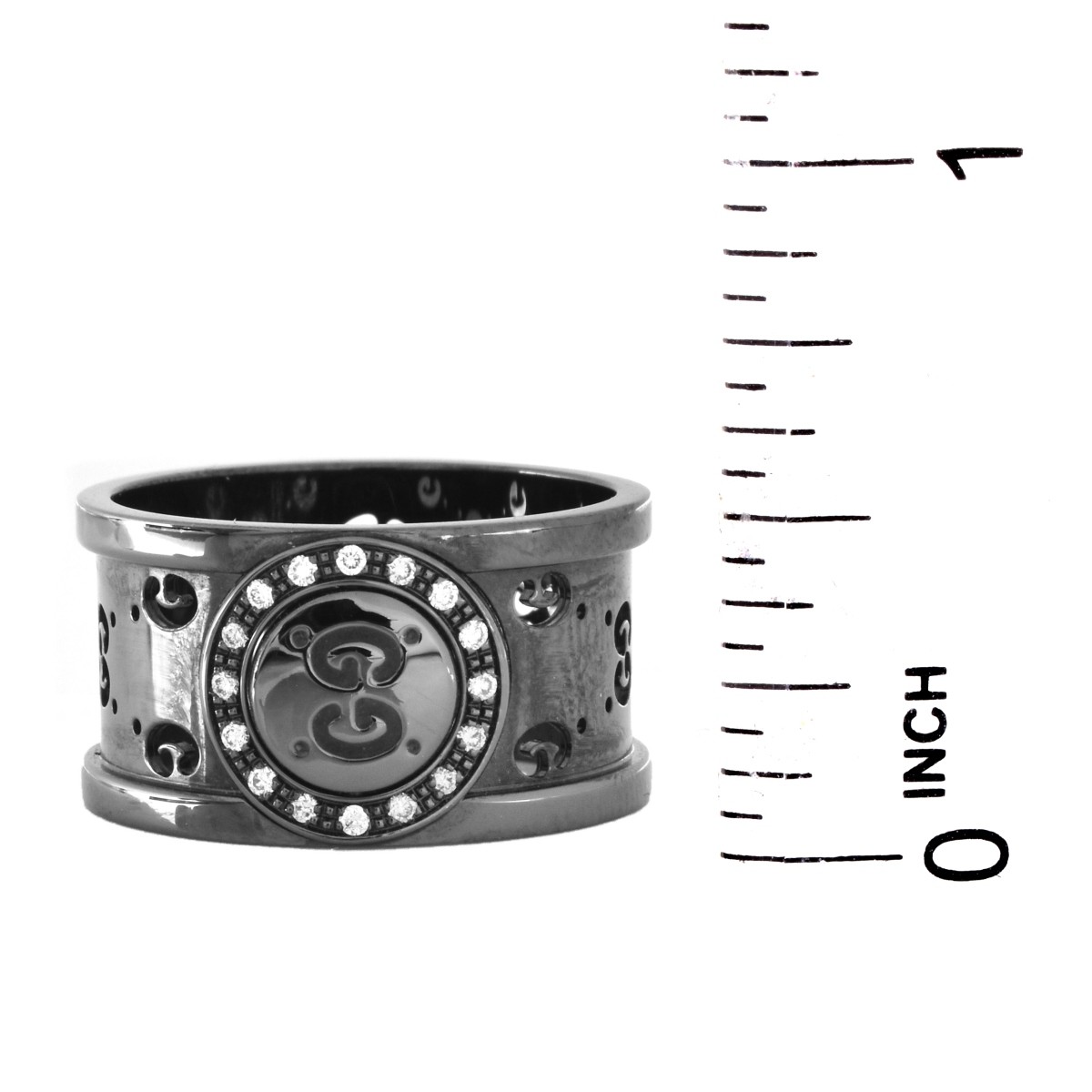 Gucci 18 Karat Black Gold and Diamond Icon Ring